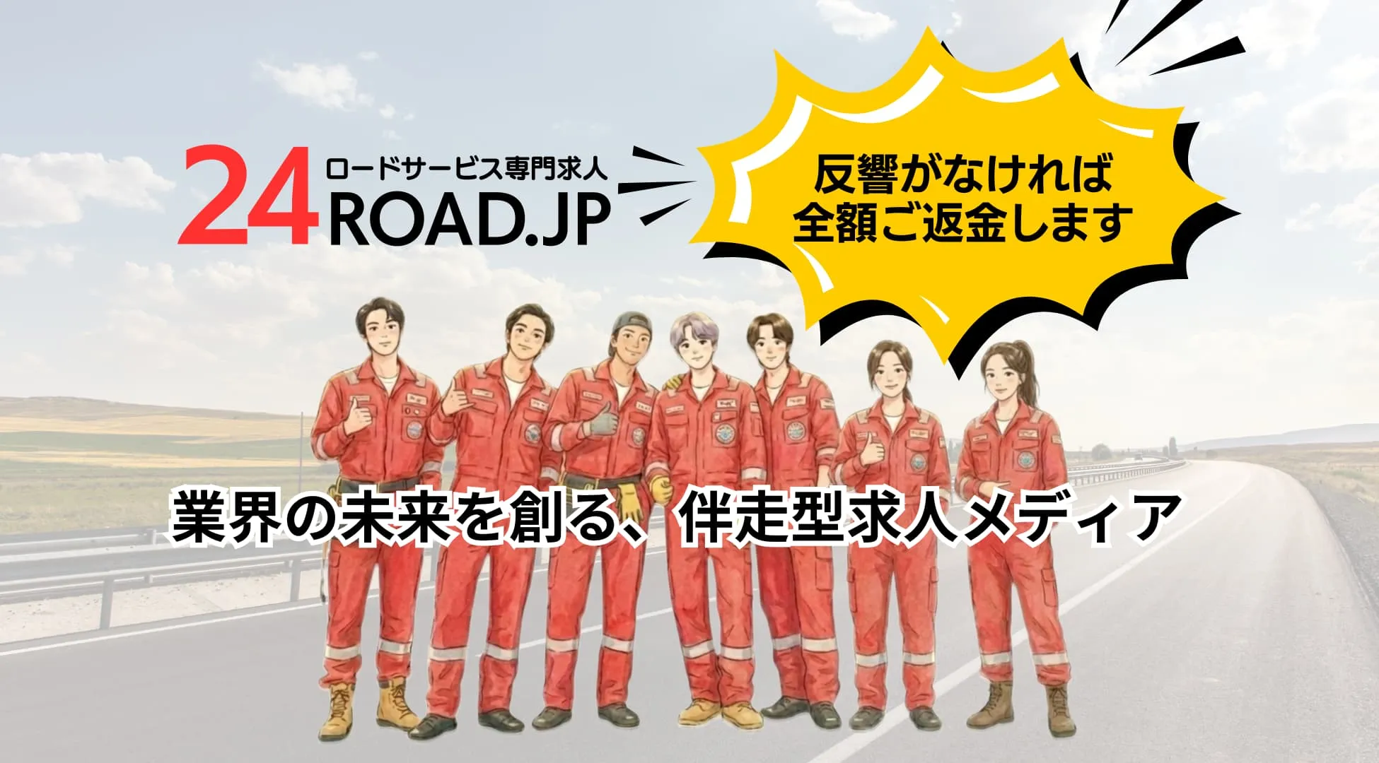 業界の未来を創る、伴走型求人メディア 24ROAD.JP（ニーヨンロードドットジェーピー） 反響がなければ全額ご返金します